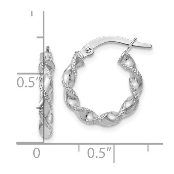 2.5mm 10k White Gold Polished & Textured Twisted Hoops, 15mm - Picture 4 of 5